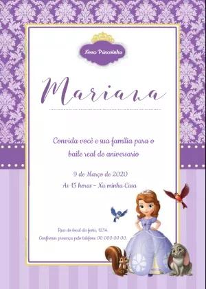 Convite de Aniversário Princesa Sofia para Editar Online