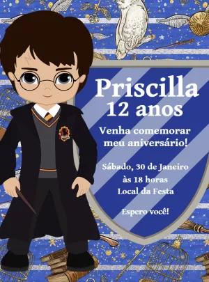 Convite Aniversário Harry Potter com Personagem para Editar
