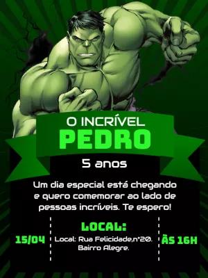 Convite de Aniversário Hulk para Editar e Imprimir