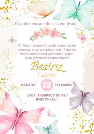Convite Aniversário Jardim das Borboletas para Editar Online