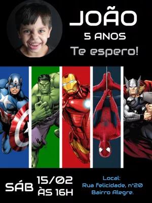 Convite Aniversário Vingadores com Foto para Editar Online