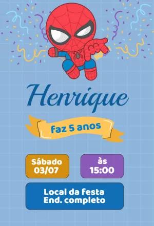Convite Aniversário Homem Aranha Cute Azul para Editar Online