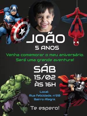 Convite de Aniversário Vingadores com Foto para Editar Online