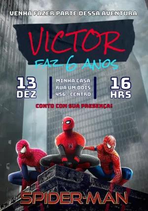 Convite Aniversário Homem Aranha com 3 Personagens para Editar
