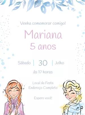 Convite Aniversário Frozen Aquarela para Editar Online