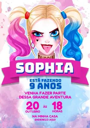 Convite de Aniversário Arlequina para Editar Online