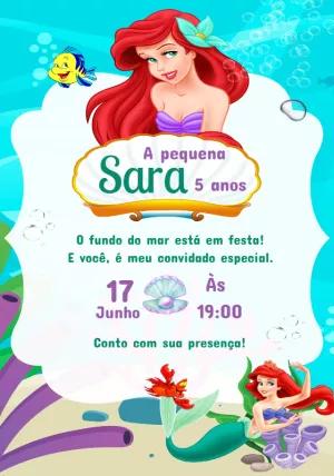 Convite de Aniversário A Pequena Sereia para Editar Online
