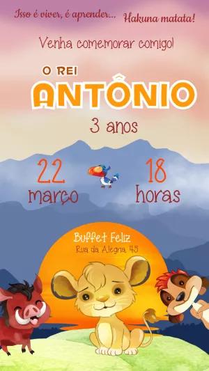Convite Aniversário O Rei Leão com Personagens para Editar