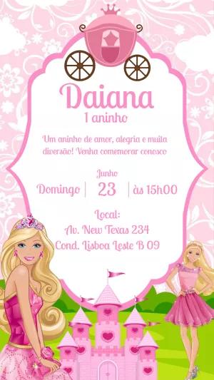 Convite Aniversário Barbie Princesa com Castelo para Editar Online