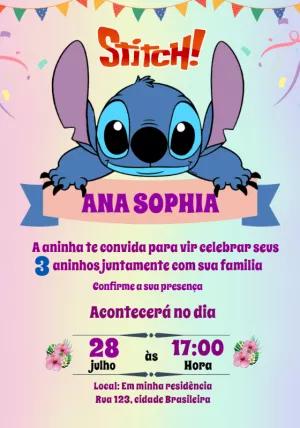 Convite de Aniversário Stitch Editável Online para Imprimir