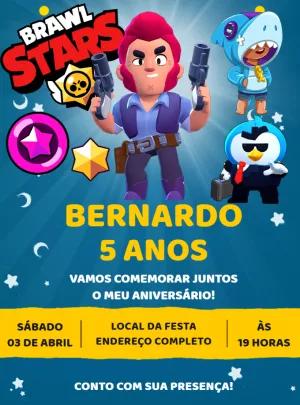Convite Aniversário Brawl Stars com Personagens para Editar Online