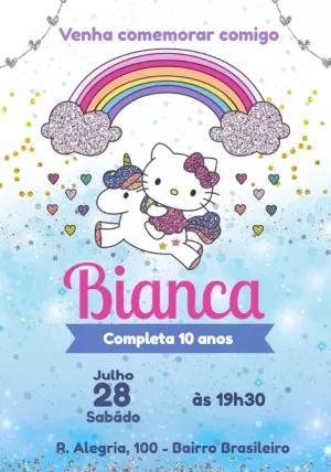 Convite Aniversário Hello Kitty Unicórnio para Editar Online