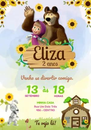Convite Aniversário Masha e o Urso Girassol para Editar Online