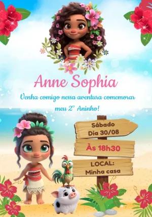 Convite Aniversário Moana Baby Tropical para Editar Online