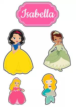 Topo de Bolo Princesas com Personagens para Editar Online