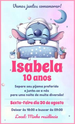 Convite Festa do Pijama Stitch para Editar e Imprimir