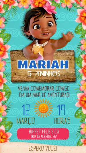 Convite Aniversário Moana Baby para Editar Online