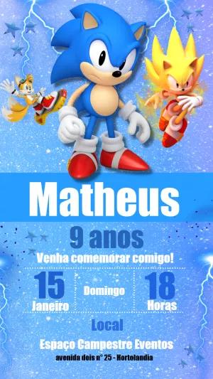 Convite de Aniversário Sonic com Amigos para Editar Online