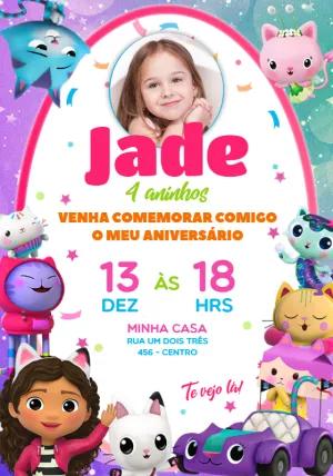 Convite Aniversário A Casa Mágica da Gabby com Foto para Editar