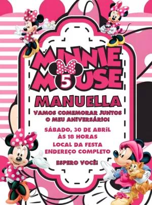 Convite de Aniversário Minnie Mouse Rosa para Editar Online