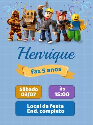 Convite Aniversário Roblox Menino para Editar e Imprimir