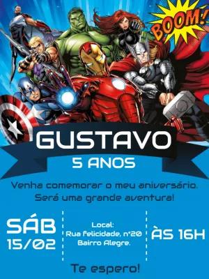 Convite de Aniversário Vingadores com Super-Heróis para Editar