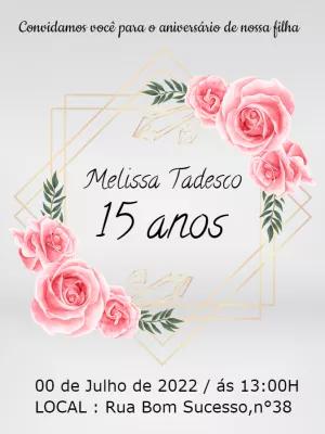 Convite 15 Anos Floral com Rosas para Editar Online
