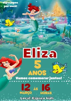 Convite de Aniversário Pequena Sereia Editável Online