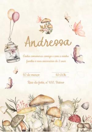 Convite Aniversário Bosque Encantado com Cogumelos para Editar