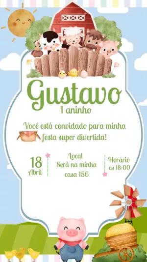 Convite de Aniversário Fazendinha com Animais para Editar