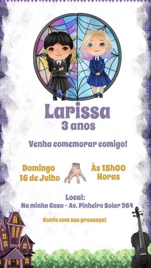 Convite de Aniversário Wandinha e Enid para Editar Online