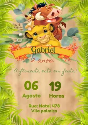 Convite de Aniversário Rei Leão com Personagens para Editar