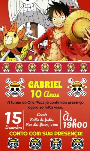 Convite de Aniversário One Piece com Personagens para Editar