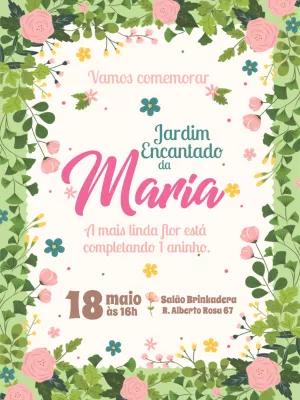 Convite Aniversário Jardim Encantado para Editar Online