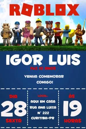 Convite de Aniversário Roblox com Personagens para Editar Online