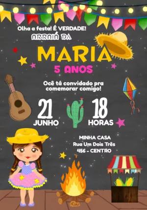 Convite Arraiá de Aniversário com Menina para Editar Online