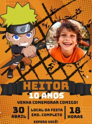 Convite Aniversário Naruto Chibi com Foto para Editar Online