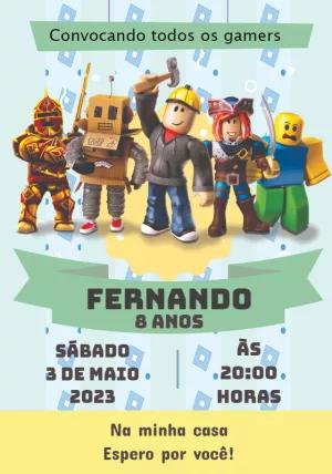 Convite de Aniversário Roblox com Personagens para Editar Online
