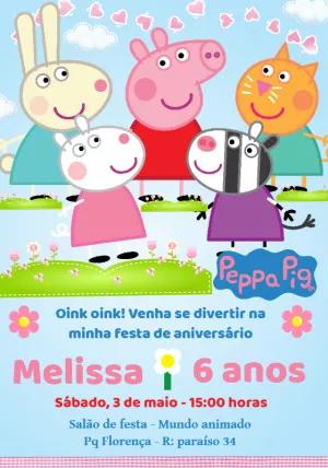 Convite Aniversário Peppa Pig com Amigos para Editar Online