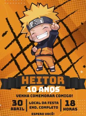 Convite Aniversário Naruto Chibi para Editar Online
