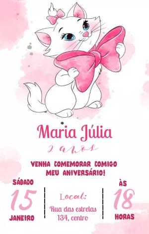 Convite Aniversário Gatinha Marie para Editar Online