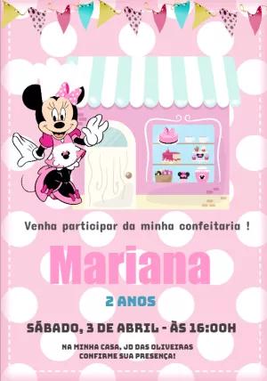 Convite Aniversário Confeitaria da Minnie para Editar Online
