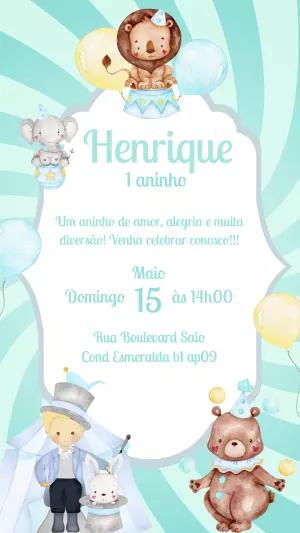 Convite Aniversário Circo Aquarela com Animais para Editar