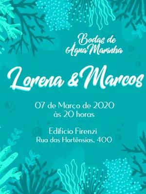 Convite Bodas de Água Marinha Tema Mar para Editar Online