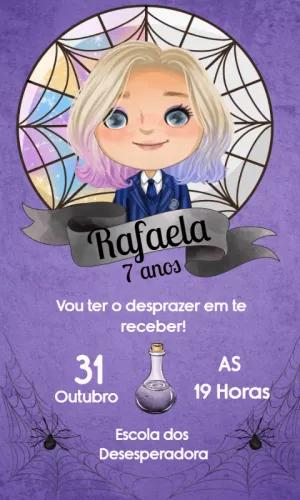 Convite Aniversário Enid Wandinha para Editar e Imprimir