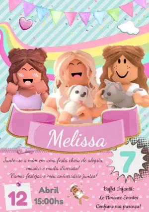 Convite de Aniversário Roblox Rosa para Editar Online