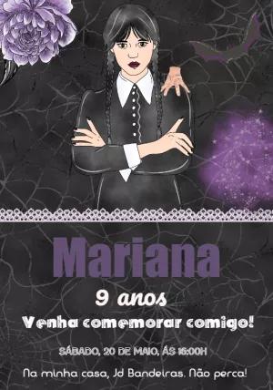Convite Aniversário Wandinha Addams para Editar Online