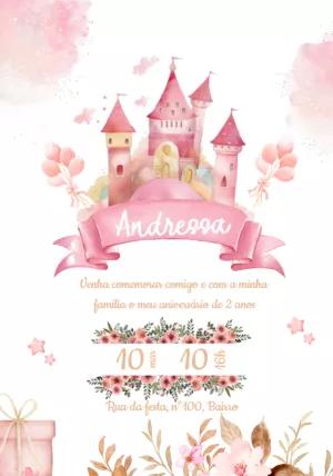 Convite Aniversário Castelo de Princesa Floral para Editar Online
