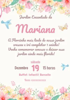 Convite de Aniversário Jardim Encantado Floral para Editar Online