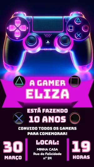Convite Aniversário Gamer Playstation Menina para Editar Online